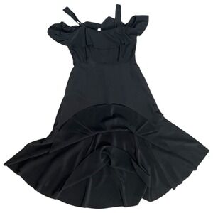 J Crew Collection Black Silk Cold Shoulder Ruffle Fit Flared Cocktail Dress Sz 4